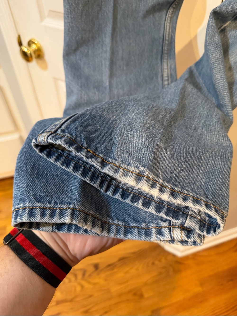 VTG Y2K Levis 505 Jeans Mens 32x32 Light Blue Distressed Straight Leg Red Tab - Picture 14 of 16